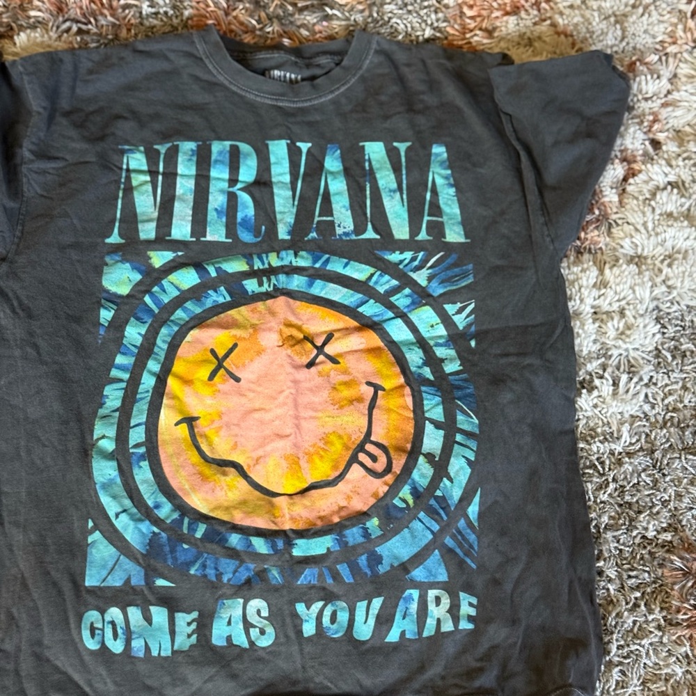 NIRVANA Black and Blue Short Sleeve Tee Iconic Smiley Face